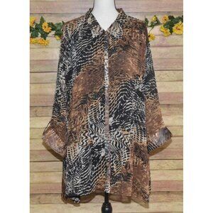Maggie Barnes Plus Size 5X 34/36W Button Up Shirt Top Mixed Animal Print Blouse